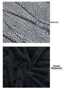 Detail of grey knitted wool exterior and soft black faux fleece lining for warmth