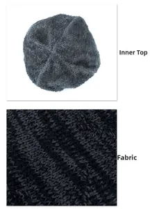 Close-up of warm thickened plush lining and premium knitted fabric on men's winter hat