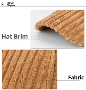 Detailed macro view showing the textured corduroy fabric and brim of the baseball cap