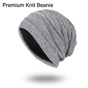 Men's Winter Warm Knitted Beanie Hat Thick Fleece Lined Slouchy Skull Cap Acrylic Outdoor Soft Ribbed Knit Thermal Hat