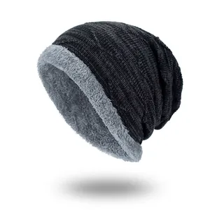 Men Winter Knit Beanie Hat Fleece Lined Warm Thick Commuter Cuffed Beanie Skull Cap With Letter Label Casual Outdoor Headwear