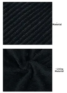 Detailed view of thick knit exterior and warm fleece lining material of the winter hat