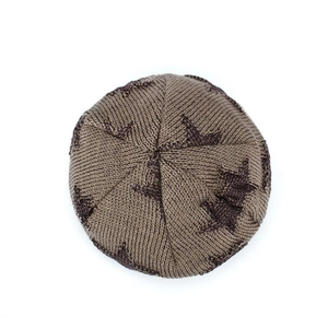 Winter knitted beanie with star pattern in brown color, warm fleece-lined headwear