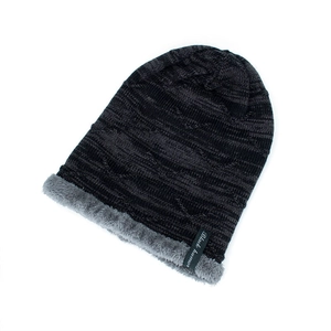 Winter thermal knit beanie for men with thick fleece lining and black humor label