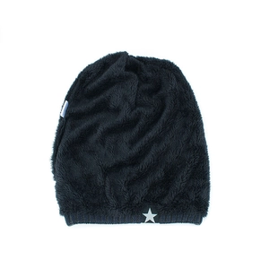 Bonnet en tricot noir pour hommes avec doublure polaire chaude et patch étoile blanche