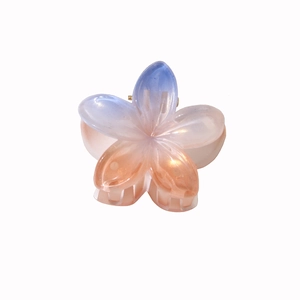 Pince à cheveux fleur de 4cm en résine mate dégradé bleu et rose avec dents