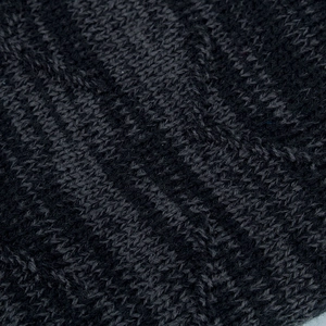 Fleece lined knit beanie for men in charcoal grey and black striped wool blend texture