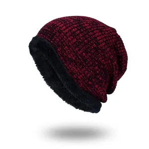 Men Winter Warm Knit Beanie Hat With Fleece Lining Double Layer Soft Thermal AB Yarn Slouchy Skull Cap Outdoor Casual Beanie