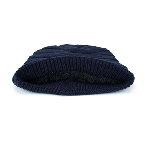 Navy blue winter knitted beanie for men with warm fleece lining and ribbed cuff