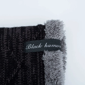 Men's winter knit beanie hat with warm gray fleece lining and Black Humor label detail