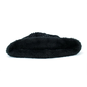 Winter black knit beanie for men with thick faux fleece lining and vertical rib-knit pattern