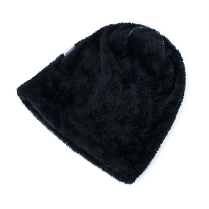 Winter thermal knit beanie hat with fuzzy faux fur texture and soft fleece lining for men