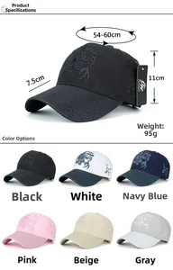 Detailed chart showing baseball cap dimensions and color variety of dragon embroidery hats