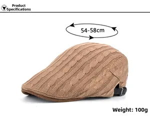 Knit cabbie hat size chart showing 54-58cm head circumference and 100g weight detail