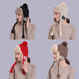 Winter thermal trapper hat with snowflake pattern and plush faux fur lining in four colors