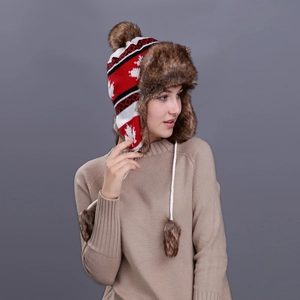 Winter-Strickmütze mit Ahornblatt-Muster und warmem Innenfutter aus Kunstfell