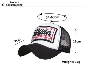 Size chart showing adjustable mesh trucker hat with 54-60cm head circumference