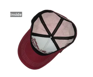 Inside view of mesh baseball cap with embroidered patch and breathable net construction