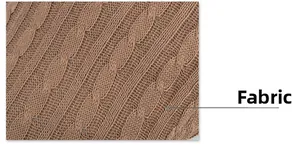 Close-up of thick cable-knit fabric texture on the brown winter knit newsboy cap