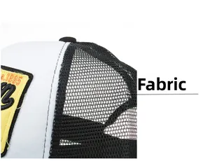 Detailed macro view of breathable honeycomb mesh fabric and embroidery on trucker hat