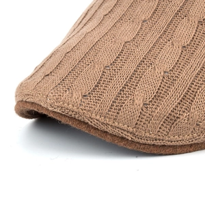Brown cable knit beret cap for men with cozy texture for autumn and winter