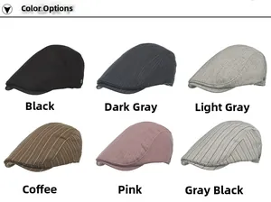 Detailed grid view of men's newsboy caps in six classic colors and striped textures