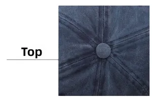 Close-up of the crown details and stitching on a navy corduroy baseball cap