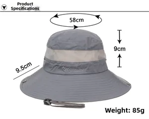 Detailed size specifications for a breathable mesh sun hat with 9.5cm wide brim