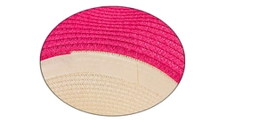 Detail view of woven sun hat showing precision stitching and pink interior sweatband