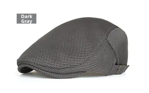 Detail of dark gray breathable polyester mesh fabric and metal adjustment buckle on the cap