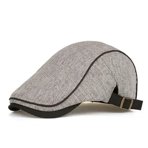 Men's Vintage Woolen Flat Cap Newsboy Hat Striped Beret With Adjustable Side Buckle Casual Driving Hunting Ivy Cap