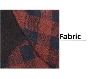 Détail du tissu jacquard à carreaux rouge et noir avec double surpiqûre sur la casquette