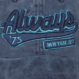 Navy blue washed cotton baseball cap with intricate 3D New York City embroidery