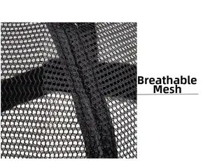 Close-up detail of the breathable black mesh fabric used on the side of the baseball cap