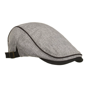 Men's casual light grey ivy cap with black brim and adjustable side brass buckle