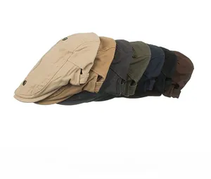 Vue détaillée à plat de casquettes Gavroche en sergé de coton en sept coloris rétro