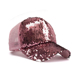 Sparkly rose pink sequin baseball cap with breathable mesh back for outdoor sun protection