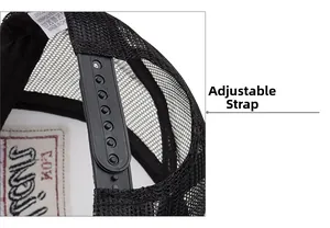 Detailed close-up of the adjustable black snapback closure and breathable mesh of the cap