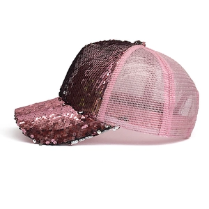 Sparkly pink sequins baseball mesh cap for women breathable outdoor sun protection hat