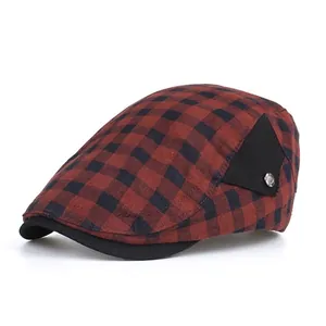 Casquette Gavroche Vintage Plaid Homme Coton Béret Carrelé Style Britannique Chapeau Cabbie Avec Boucle en Métal