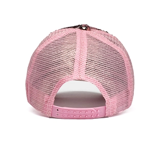 Pink sequin baseball mesh cap with breathable honeycomb net and adjustable snapback closure