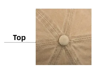 Detail of khaki twill cotton baseball cap top button and radial stitching craft