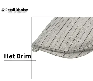 Detailed close-up showing the grey herringbone stripe fabric and stitching on the brim