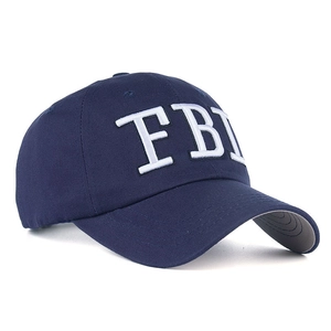 Classic dark blue baseball cap with white bold FBI embroidery and curved brim