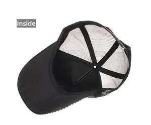 Internal view showing breathable mesh and stitching of a black rhinestone baseball cap