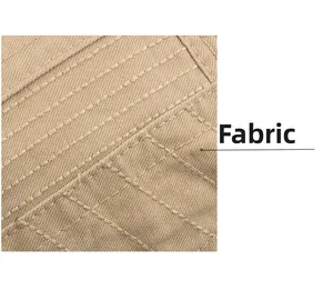Vue macro détaillée du tissu en toile kaki avec des coutures de précision sur la casquette