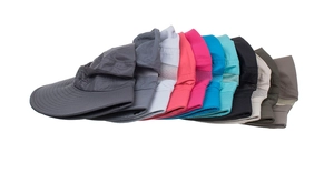 Close-up showing various colors and breathable mesh texture of sun protection bucket hats