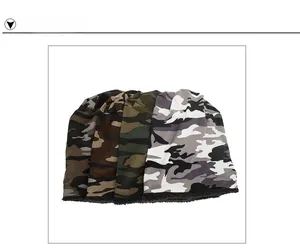 Detailed view of 4-piece camouflage neck gaiter set with warm fleece lining texture