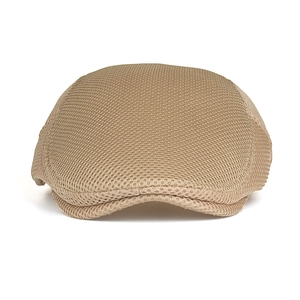 Men's breathable mesh flat cap in khaki color with honeycomb structure on white background