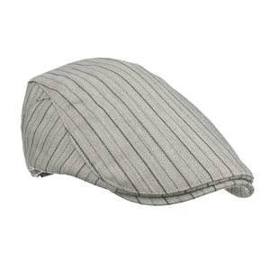 Classic men's grey pinstripe flat cap in textured twill fabric for a retro style